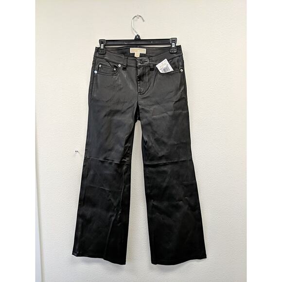 Michael Kors WOMEN'S Izzy 100% Lamb Leather Cropped Flared Pants SIZE 0 NEW